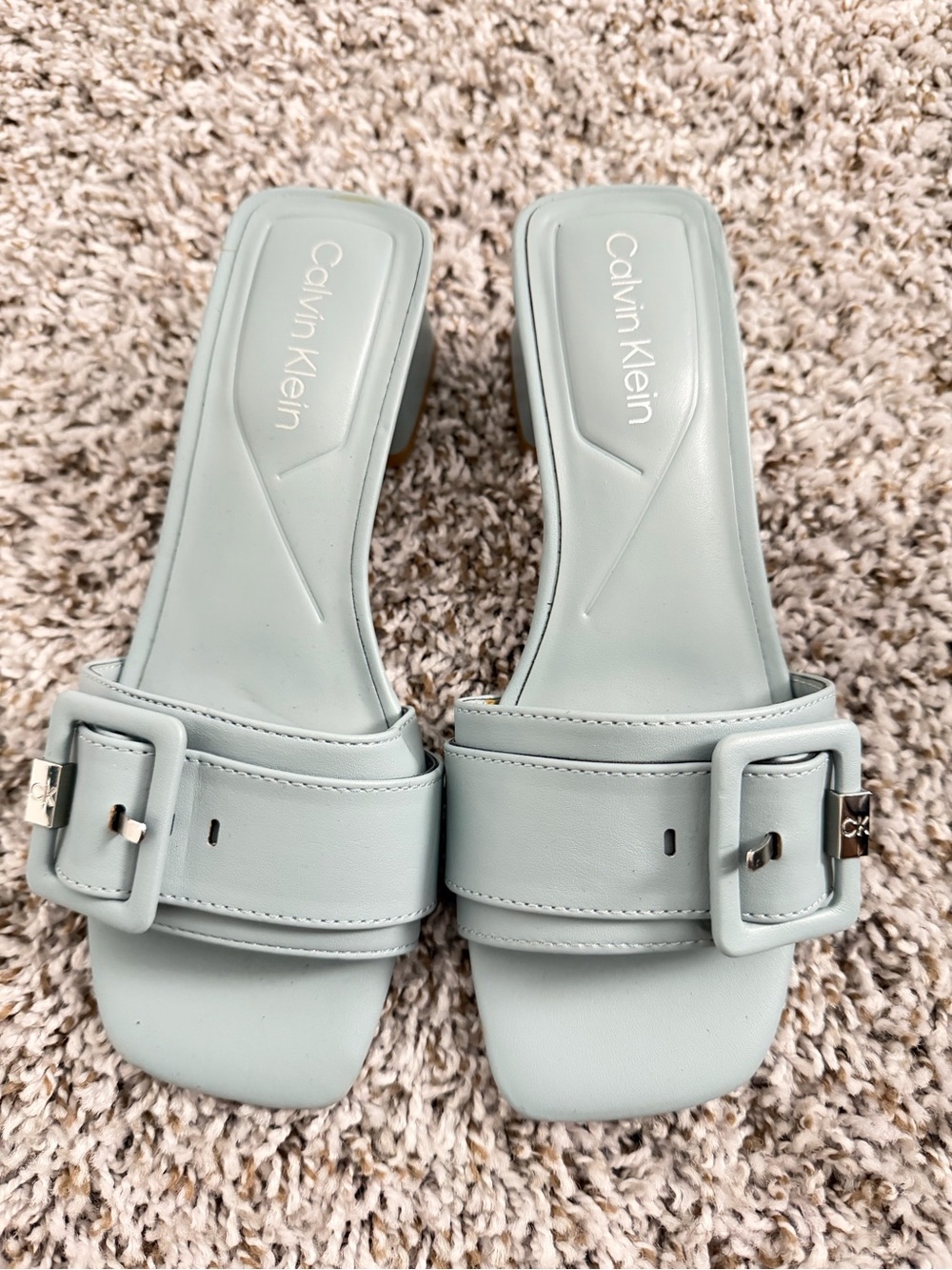 Calvin Klein Light Mint Buckle Slide Mules